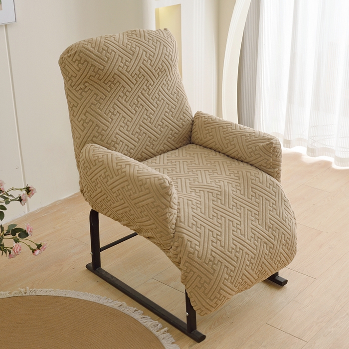 91家纺网 家纺一手货源 找家纺 启博家纺 2025新款磨毛提花绒功能款办公躺椅套 驼色