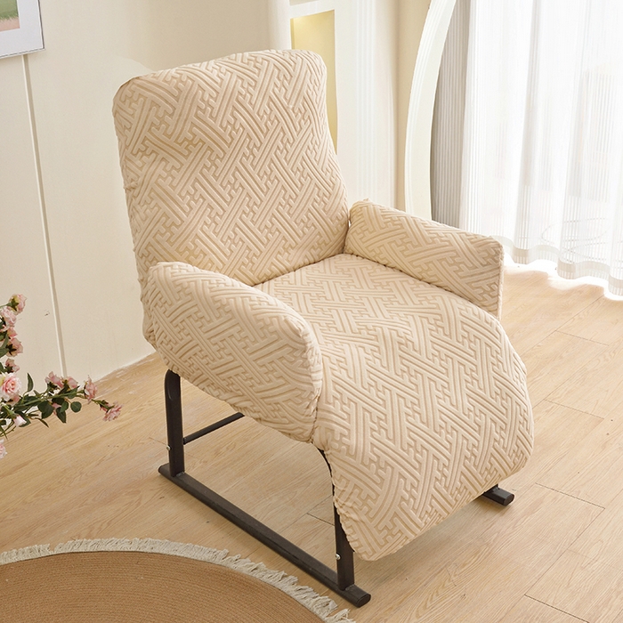 91家纺网 家纺一手货源 找家纺 启博家纺 2025新款磨毛提花绒功能款办公躺椅套 米白