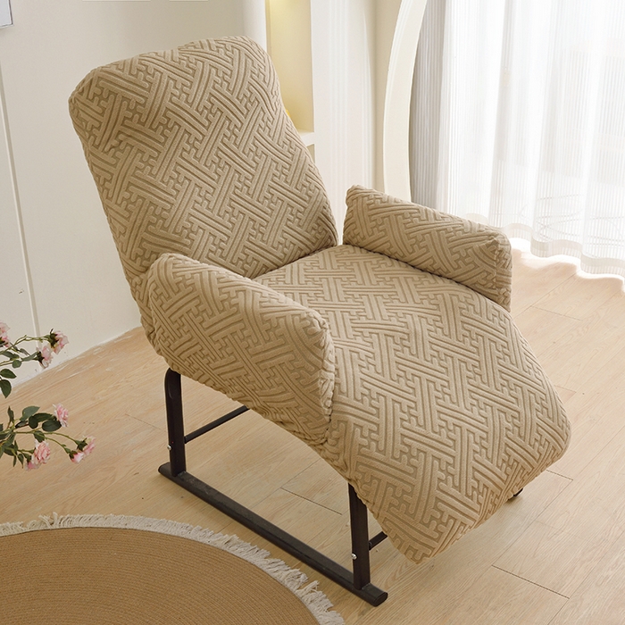 91家纺网 家纺一手货源 找家纺 启博家纺 2025新款磨毛提花绒功能款办公躺椅套 驼色