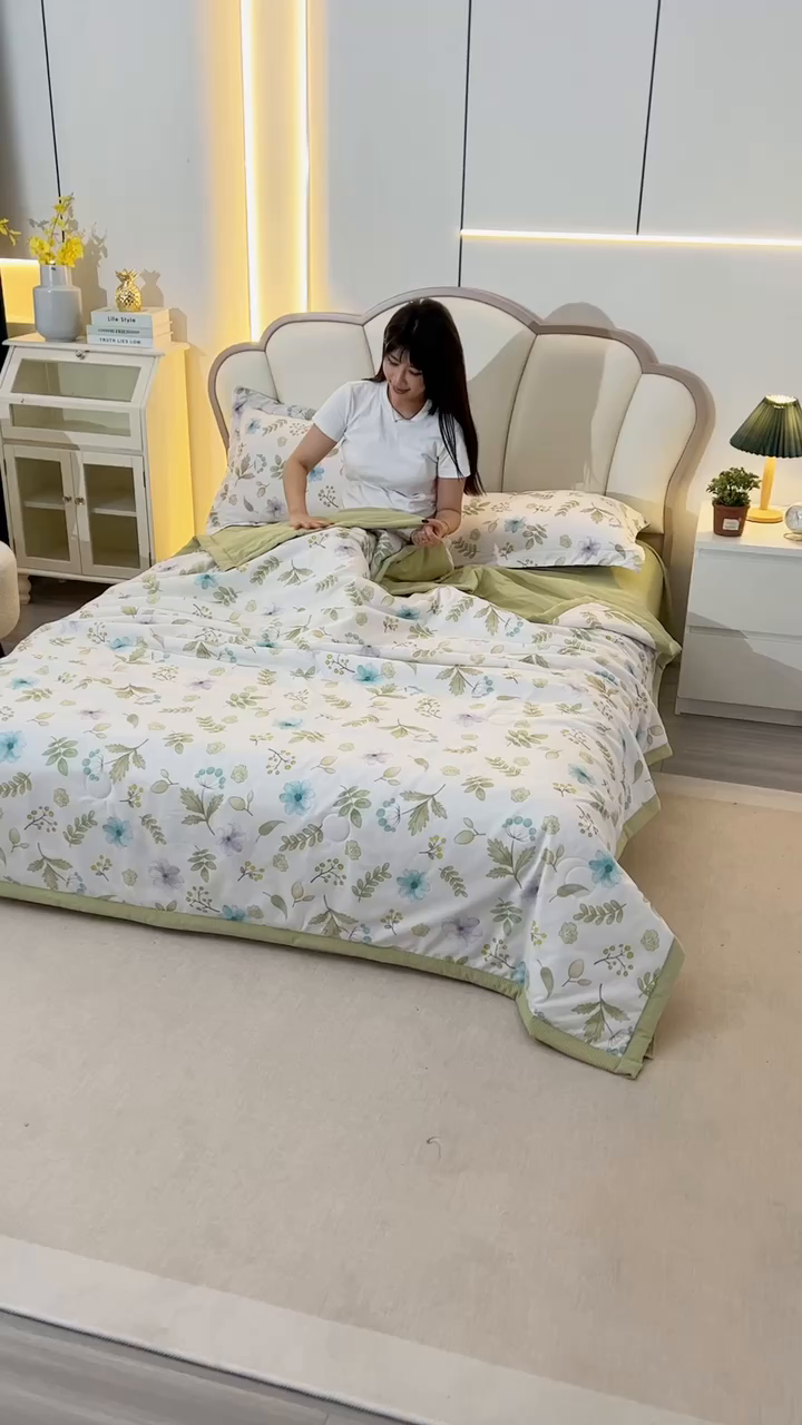 91家纺网 家纺一手货源 找家纺 延遥 2026新款亲肤水洗棉夏被夏凉被夏被四件套 莫奈花园