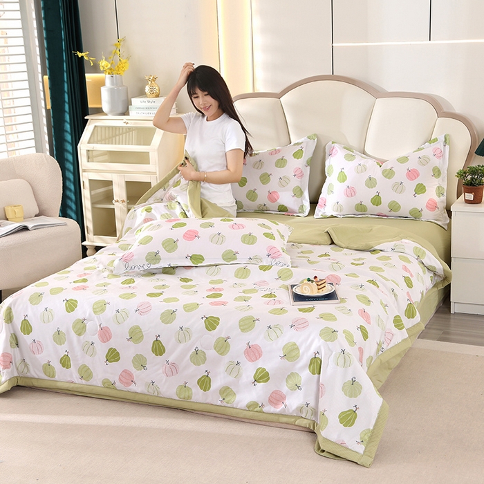 91家纺网 家纺一手货源 找家纺 延遥 2026新款亲肤水洗棉夏被夏凉被夏被四件套 小南瓜