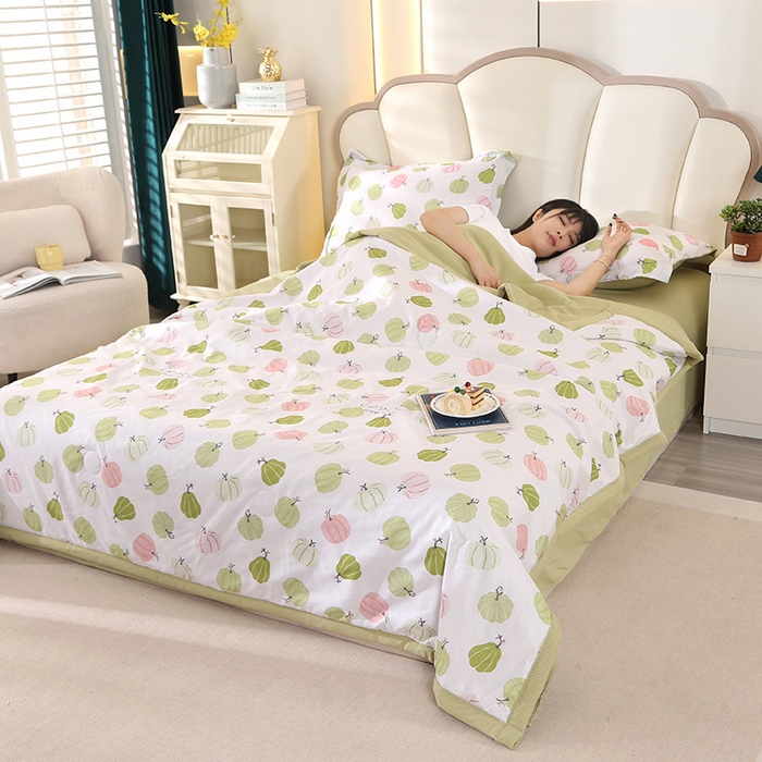 91家纺网 家纺一手货源 找家纺 延遥 2026新款亲肤水洗棉夏被夏凉被夏被四件套 小南瓜