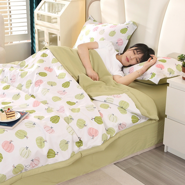 91家纺网 家纺一手货源 找家纺 延遥 2026新款亲肤水洗棉夏被夏凉被夏被四件套 小南瓜