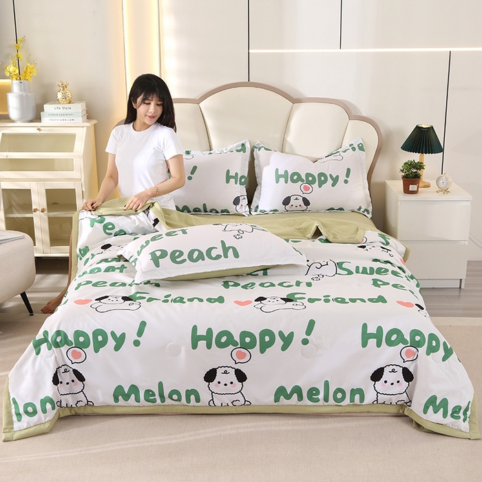 91家纺网 家纺一手货源 找家纺 延遥 2026新款亲肤水洗棉夏被夏凉被夏被四件套 音乐狗