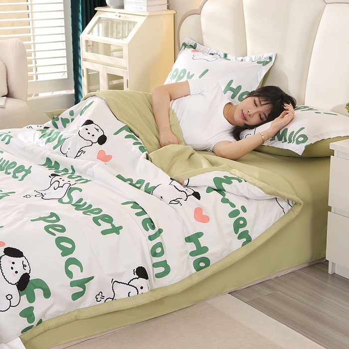 91家纺网 家纺一手货源 找家纺 延遥 2026新款亲肤水洗棉夏被夏凉被夏被四件套 音乐狗