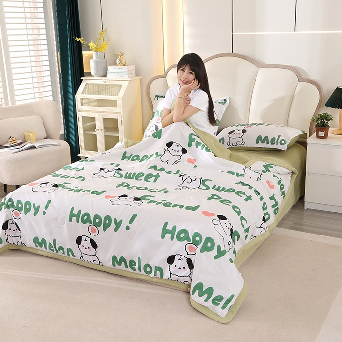 91家纺网 家纺一手货源 找家纺 延遥 2026新款亲肤水洗棉夏被夏凉被夏被四件套 音乐狗