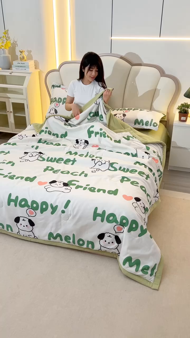 91家纺网 家纺一手货源 找家纺 延遥 2026新款亲肤水洗棉夏被夏凉被夏被四件套 音乐狗