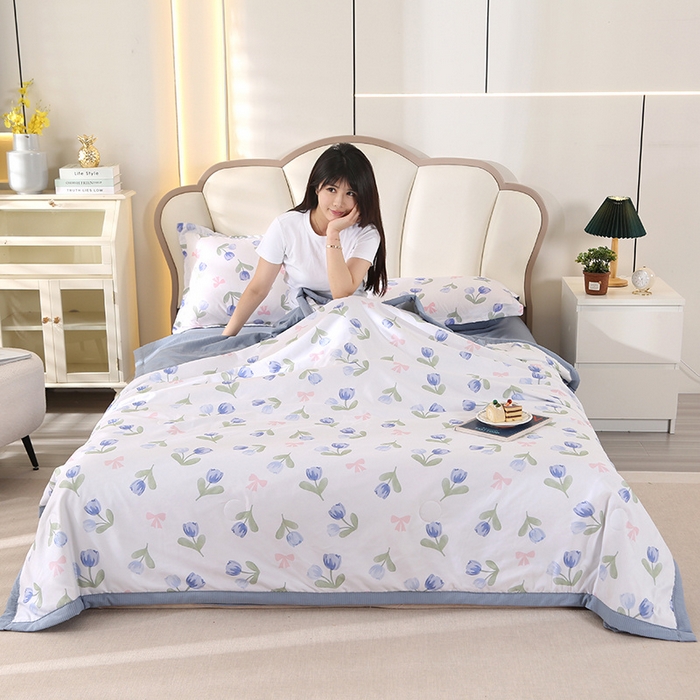 91家纺网 家纺一手货源 找家纺 延遥 2026新款亲肤水洗棉夏被夏凉被夏被四件套 郁金香