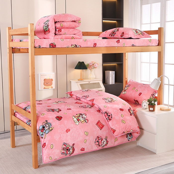 雨洋家纺 2025新款学生季加厚保暖牛奶绒金貂绒婴儿宝宝学生三件套 八方来财