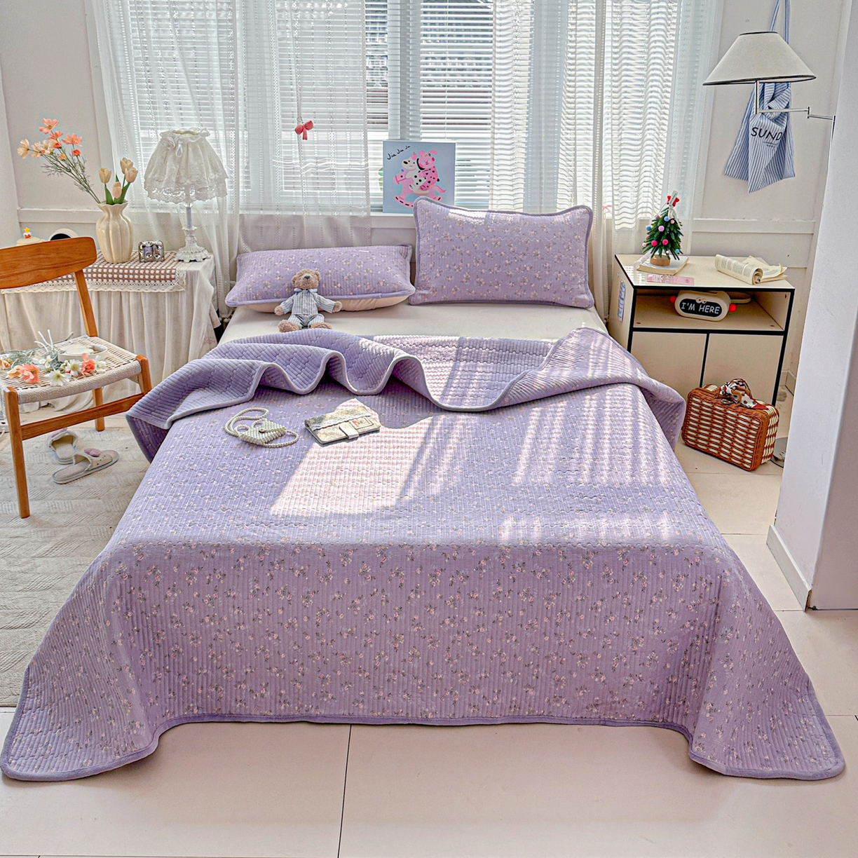 91家纺网 家纺一手货源 找家纺 （总）恒尚居 2026新款A双层纱B牛奶绒床盖双面两用夹棉床单学生床垫床褥子