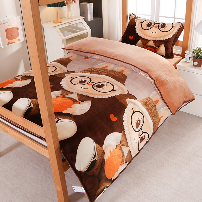 91家纺网 家纺一手货源 找家纺 雨洋家纺 2025新款学生季加厚保暖牛奶绒金貂绒婴儿宝宝学生三件套  拉布布