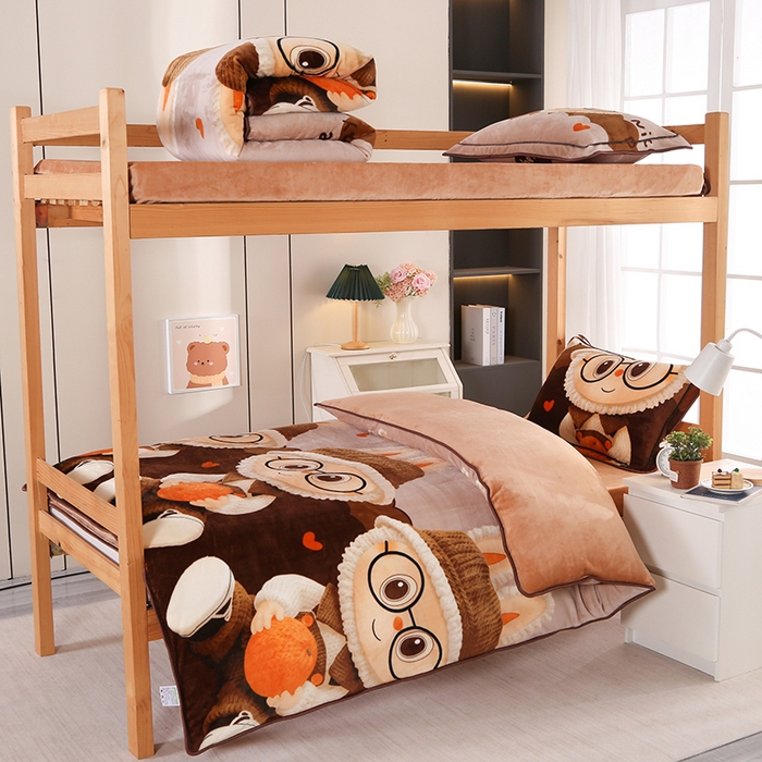 雨洋家纺 2025新款学生季加厚保暖牛奶绒金貂绒婴儿宝宝学生三件套 拉布布