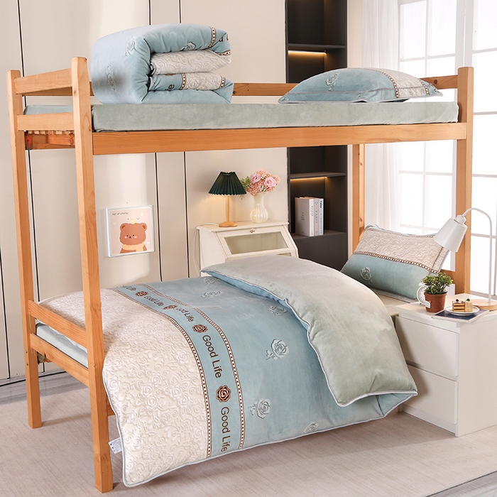 雨洋家纺 2025新款学生季加厚保暖牛奶绒金貂绒婴儿宝宝学生三件套 慕丝