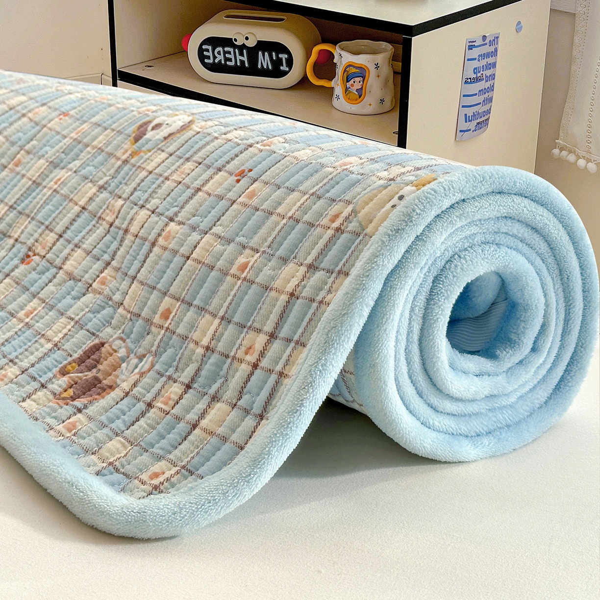 91家纺网 家纺一手货源 找家纺 恒尚居 2026新款A双层纱B牛奶绒床盖双面两用夹棉床单学生床垫床褥子 爱心狗【A双层纱-B牛奶绒】