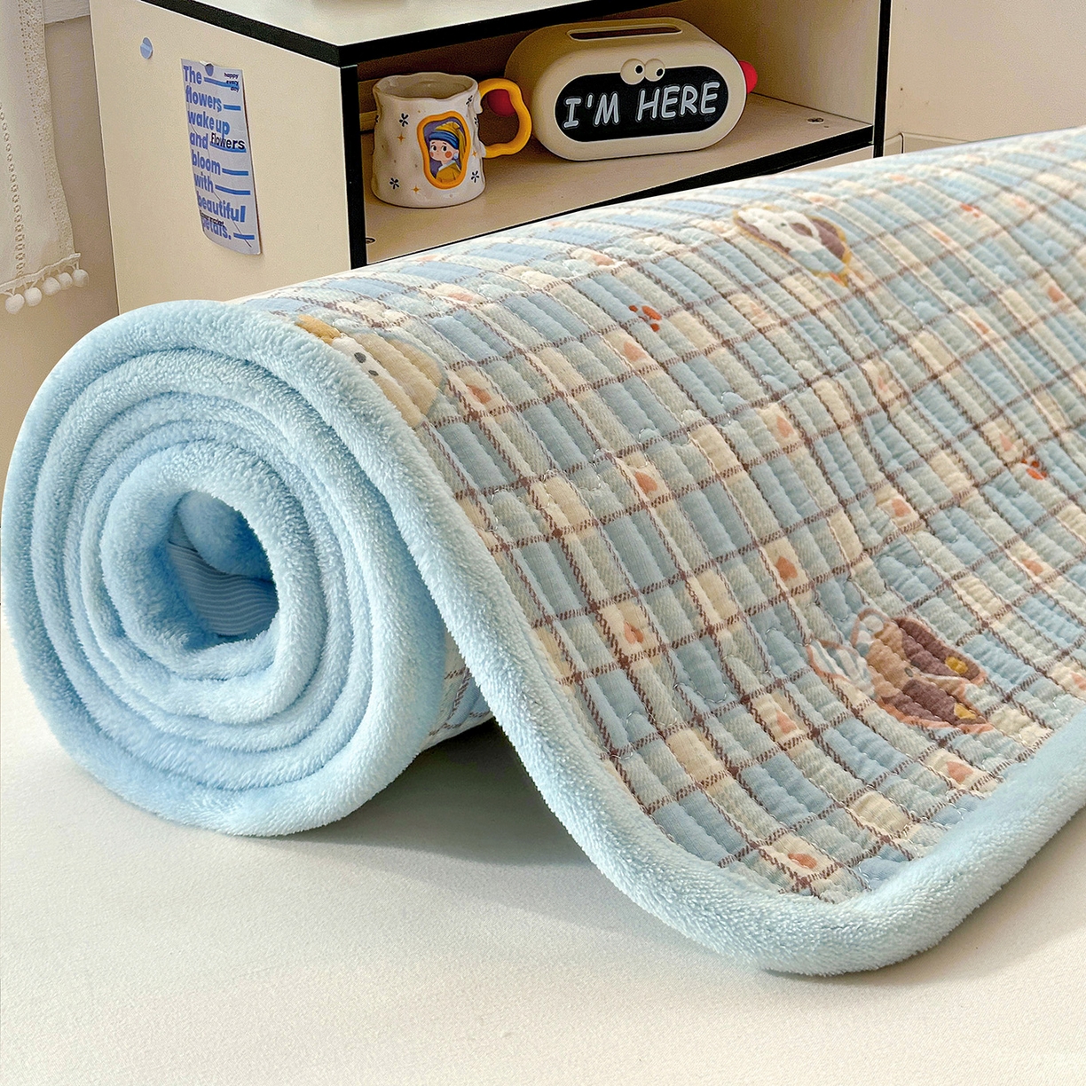 91家纺网 家纺一手货源 找家纺 恒尚居 2026新款A双层纱B牛奶绒床盖双面两用夹棉床单学生床垫床褥子 爱心狗【A双层纱-B牛奶绒】