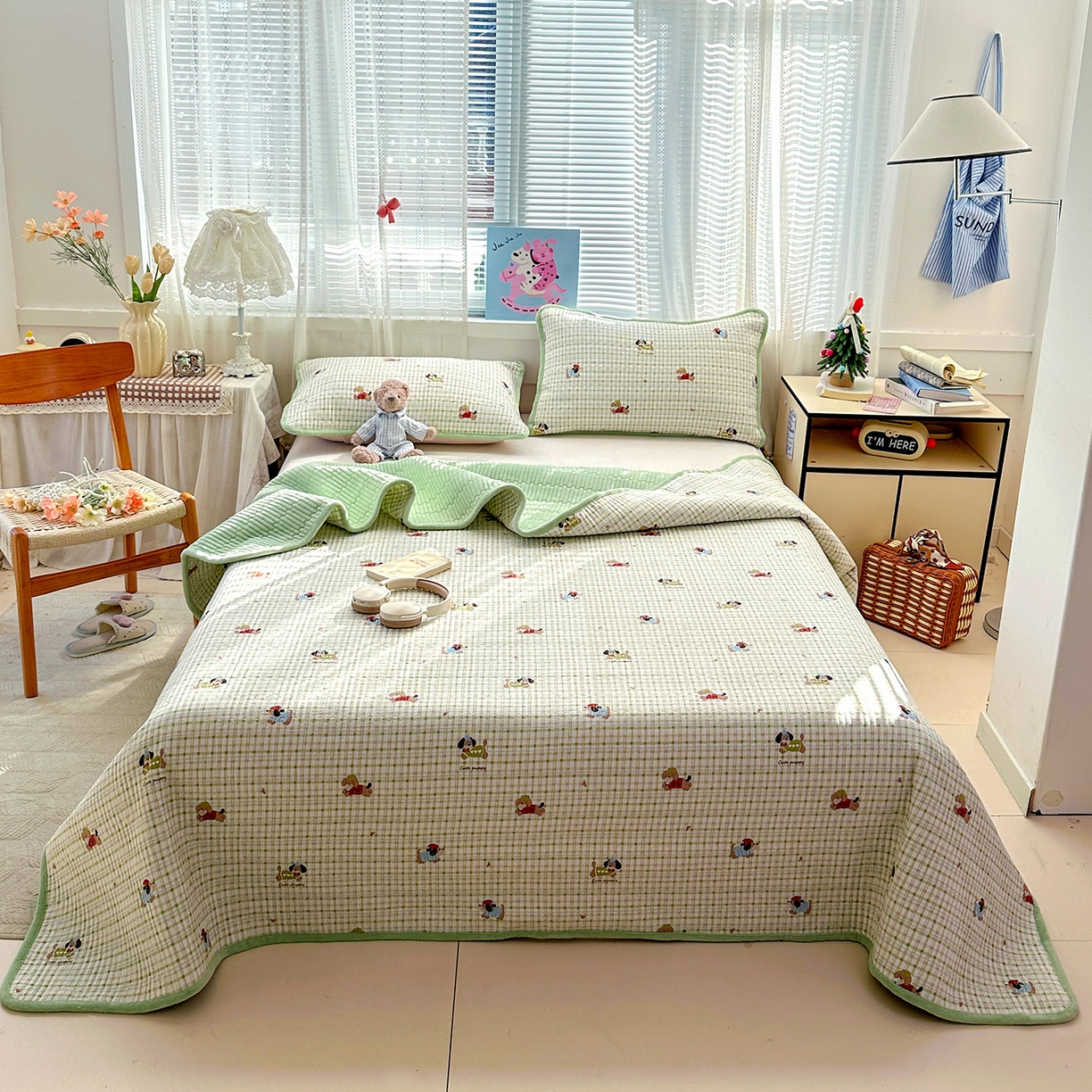 恒尚居 2026新款A双层纱B牛奶绒床盖双面两用夹棉床单学生床垫床褥子 大笨狗【A双层纱-B牛奶绒】