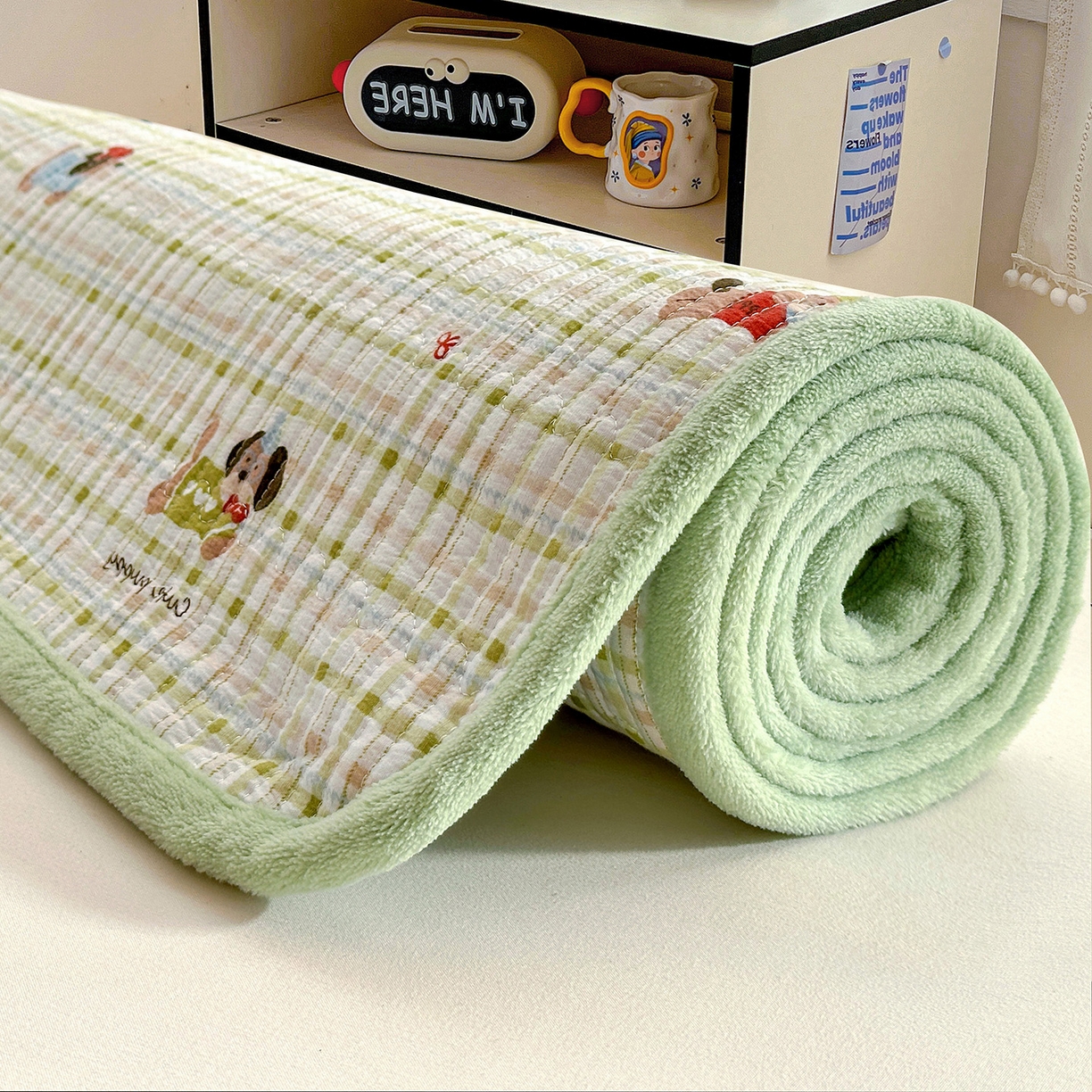 91家纺网 家纺一手货源 找家纺 恒尚居 2026新款A双层纱B牛奶绒床盖双面两用夹棉床单学生床垫床褥子 大笨狗【A双层纱-B牛奶绒】