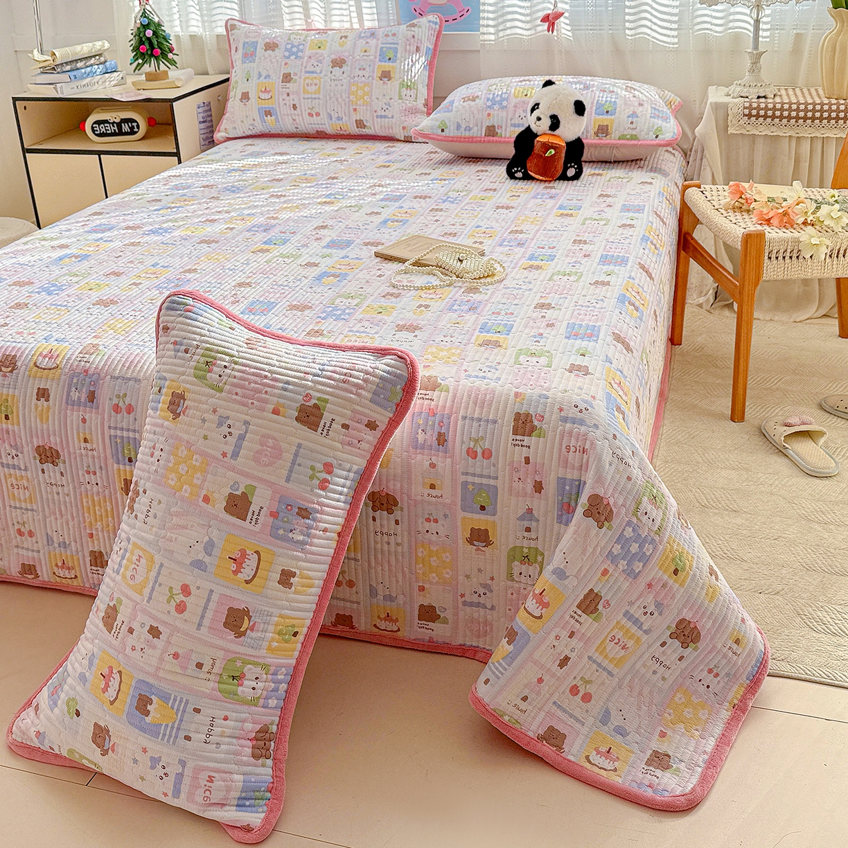 91家纺网 家纺一手货源 找家纺 恒尚居 2026新款A双层纱B牛奶绒床盖双面两用夹棉床单学生床垫床褥子 动物世界【A双层纱-B牛奶绒】