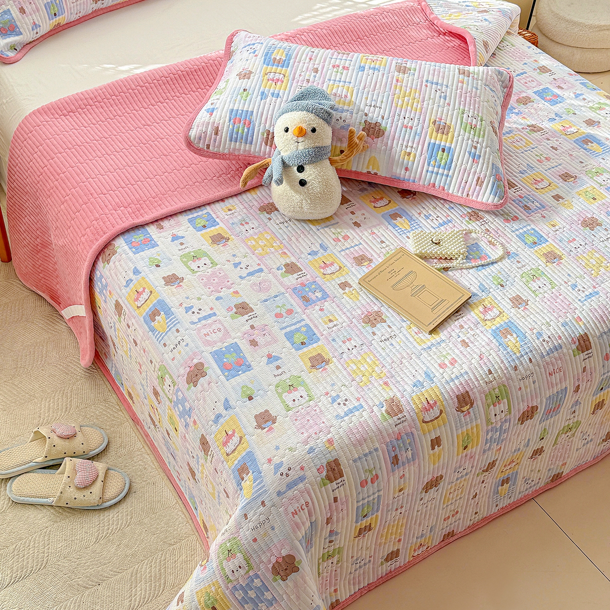 91家纺网 家纺一手货源 找家纺 恒尚居 2026新款A双层纱B牛奶绒床盖双面两用夹棉床单学生床垫床褥子 动物世界【A双层纱-B牛奶绒】