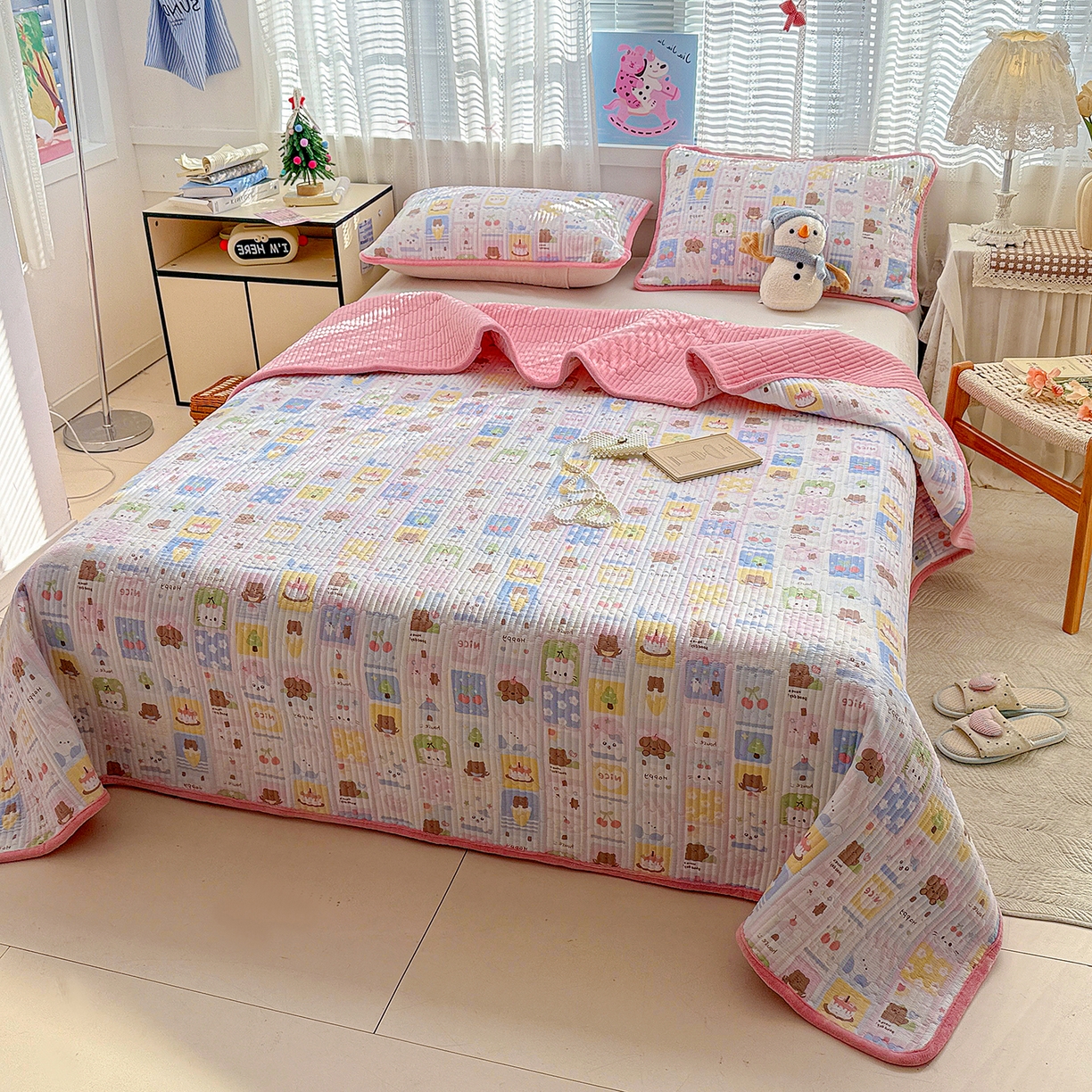 91家纺网 家纺一手货源 找家纺 恒尚居 2026新款A双层纱B牛奶绒床盖双面两用夹棉床单学生床垫床褥子 动物世界【A双层纱-B牛奶绒】