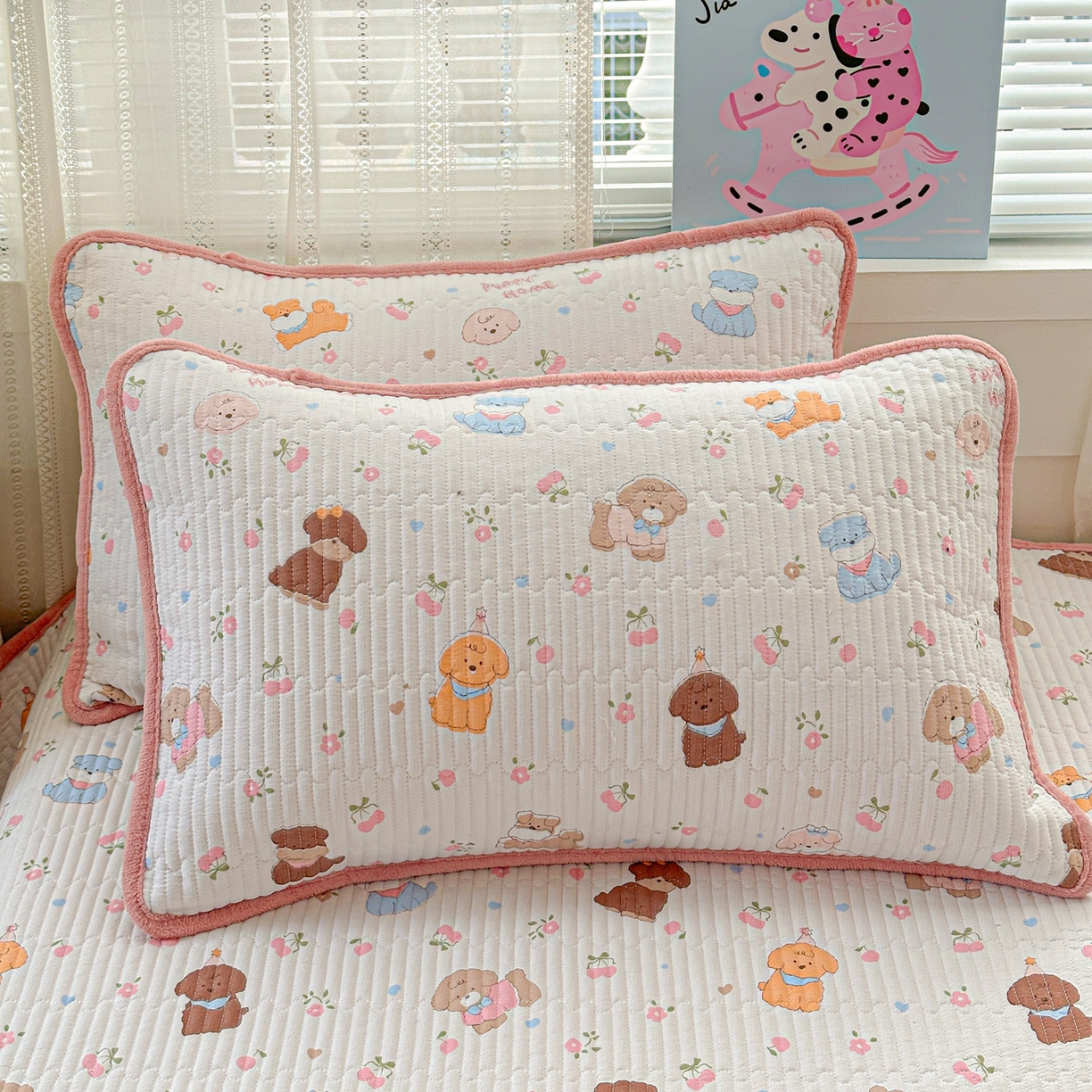 91家纺网 家纺一手货源 找家纺 恒尚居 2026新款A双层纱B牛奶绒床盖双面两用夹棉床单学生床垫床褥子 欢乐狗【A双层纱-B牛奶绒】