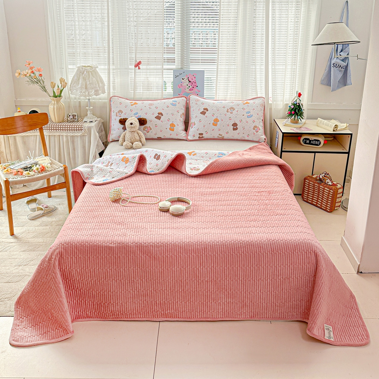 91家纺网 家纺一手货源 找家纺 恒尚居 2026新款A双层纱B牛奶绒床盖双面两用夹棉床单学生床垫床褥子 欢乐狗【A双层纱-B牛奶绒】