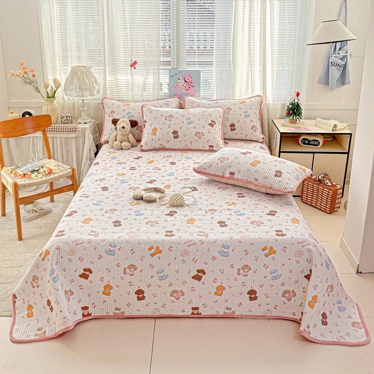 91家纺网 家纺一手货源 找家纺 恒尚居 2026新款A双层纱B牛奶绒床盖双面两用夹棉床单学生床垫床褥子 欢乐狗【A双层纱-B牛奶绒】