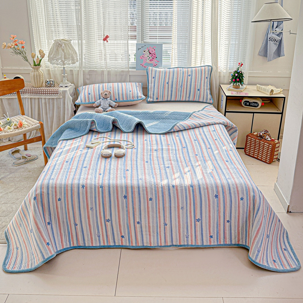 恒尚居 2026新款A双层纱B牛奶绒床盖双面两用夹棉床单学生床垫床褥子 满天星【A双层纱-B牛奶绒】