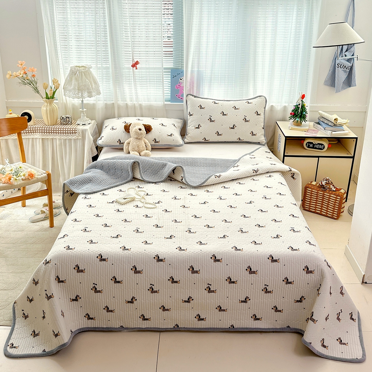 恒尚居 2026新款A双层纱B牛奶绒床盖双面两用夹棉床单学生床垫床褥子 奇奇狗【A双层纱-B牛奶绒】