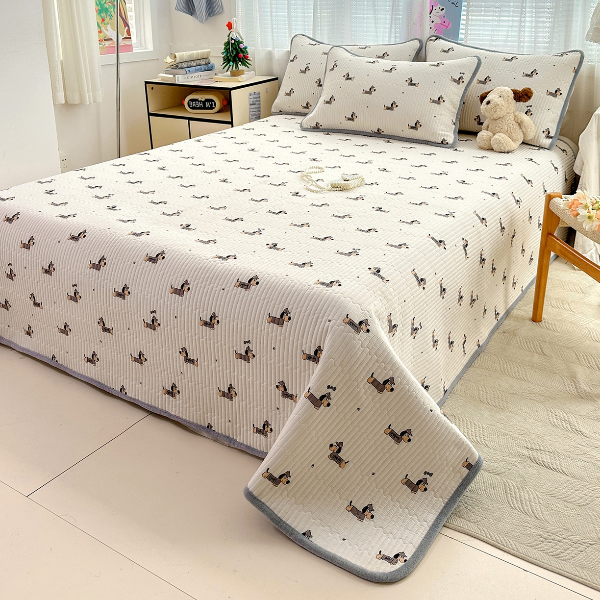 91家纺网 家纺一手货源 找家纺 恒尚居 2026新款A双层纱B牛奶绒床盖双面两用夹棉床单学生床垫床褥子 奇奇狗【A双层纱-B牛奶绒】