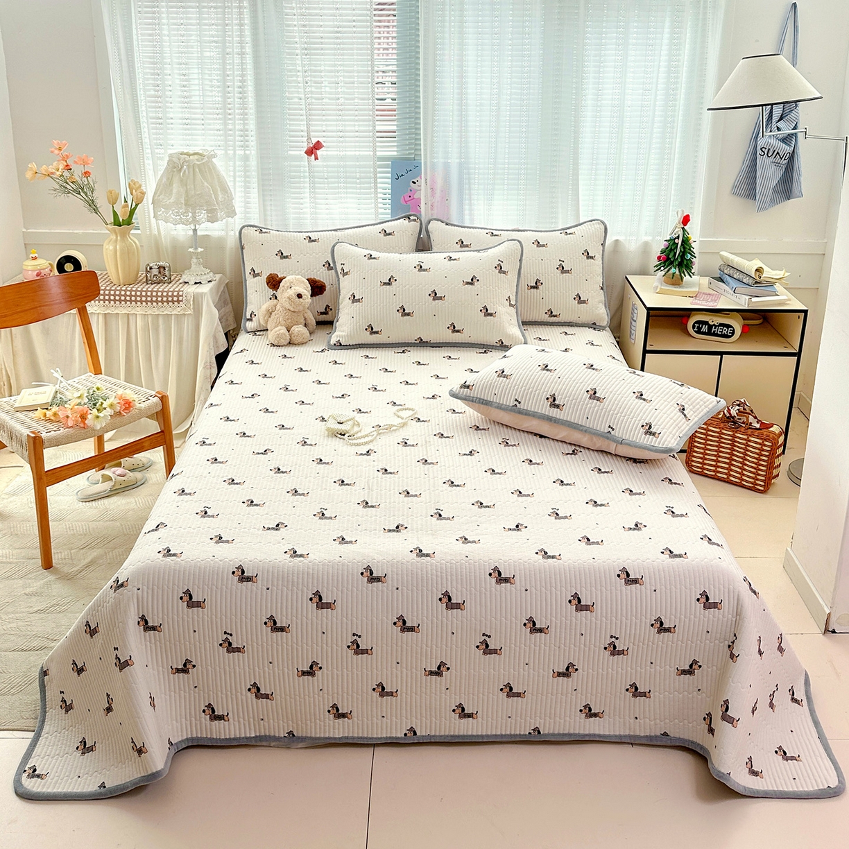 91家纺网 家纺一手货源 找家纺 恒尚居 2026新款A双层纱B牛奶绒床盖双面两用夹棉床单学生床垫床褥子 奇奇狗【A双层纱-B牛奶绒】