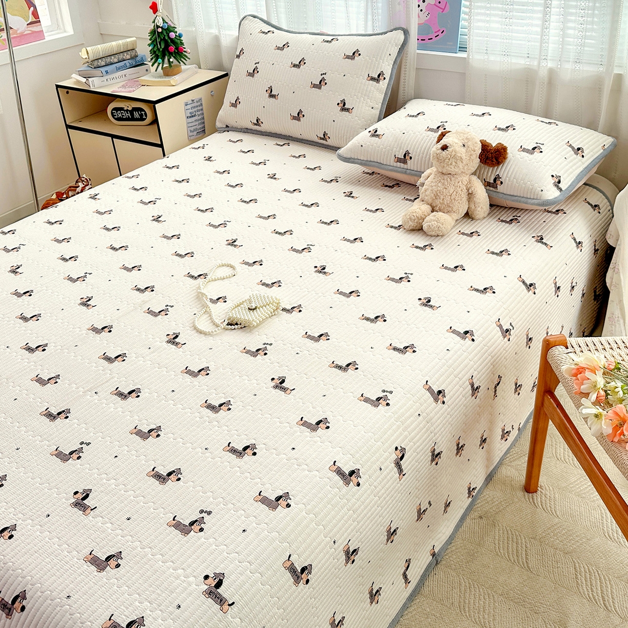 91家纺网 家纺一手货源 找家纺 恒尚居 2026新款A双层纱B牛奶绒床盖双面两用夹棉床单学生床垫床褥子 奇奇狗【A双层纱-B牛奶绒】