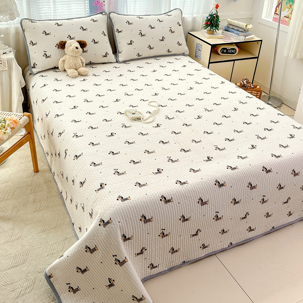 91家纺网 家纺一手货源 找家纺 恒尚居 2026新款A双层纱B牛奶绒床盖双面两用夹棉床单学生床垫床褥子 奇奇狗【A双层纱-B牛奶绒】