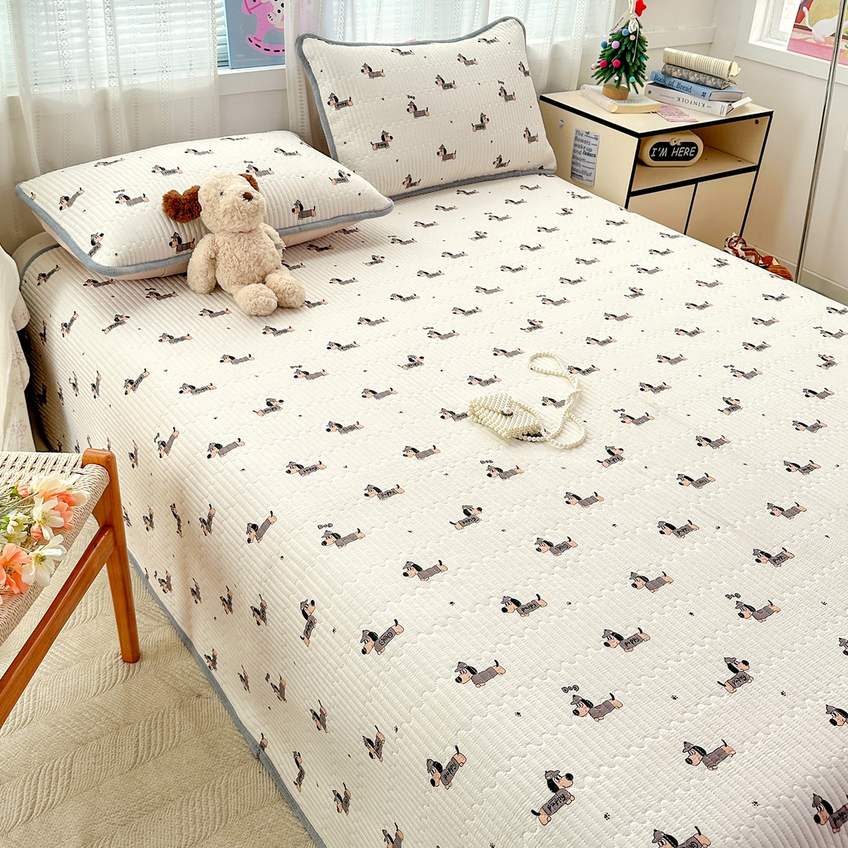 91家纺网 家纺一手货源 找家纺 恒尚居 2026新款A双层纱B牛奶绒床盖双面两用夹棉床单学生床垫床褥子 奇奇狗【A双层纱-B牛奶绒】