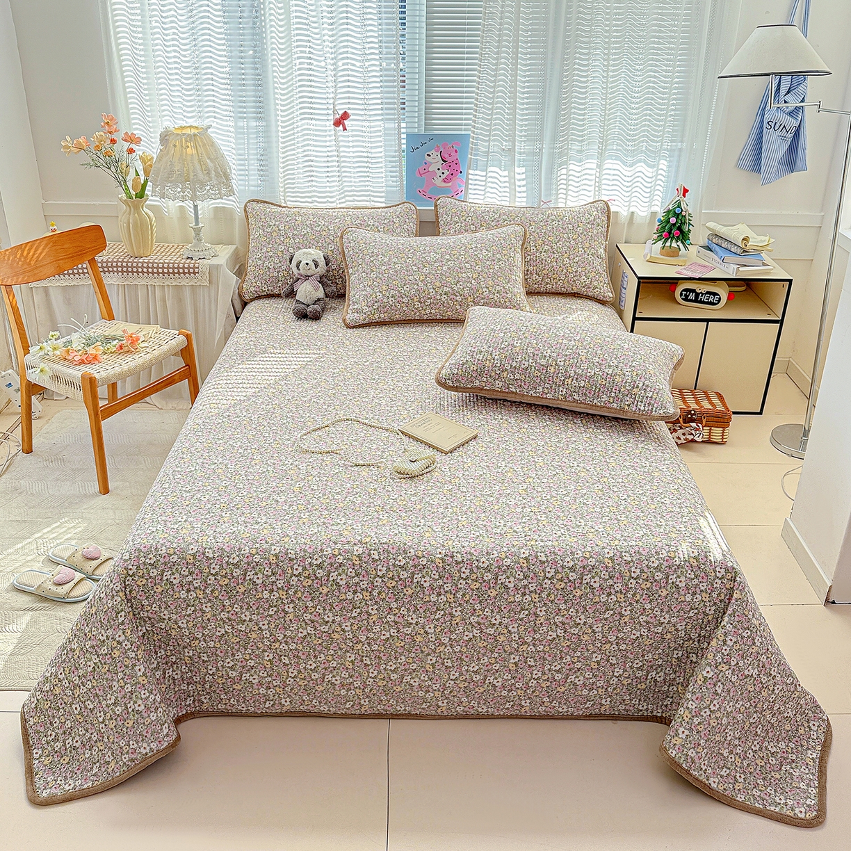 91家纺网 家纺一手货源 找家纺 恒尚居 2026新款A双层纱B牛奶绒床盖双面两用夹棉床单学生床垫床褥子 小碎花【A双层纱-B牛奶绒】