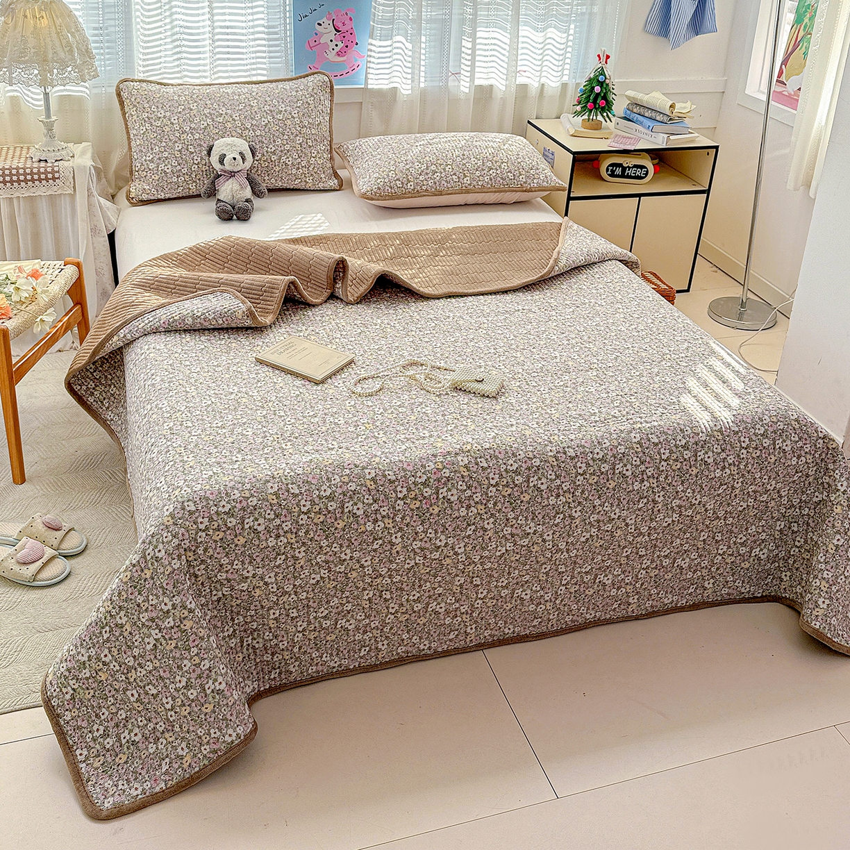 91家纺网 家纺一手货源 找家纺 恒尚居 2026新款A双层纱B牛奶绒床盖双面两用夹棉床单学生床垫床褥子 小碎花【A双层纱-B牛奶绒】