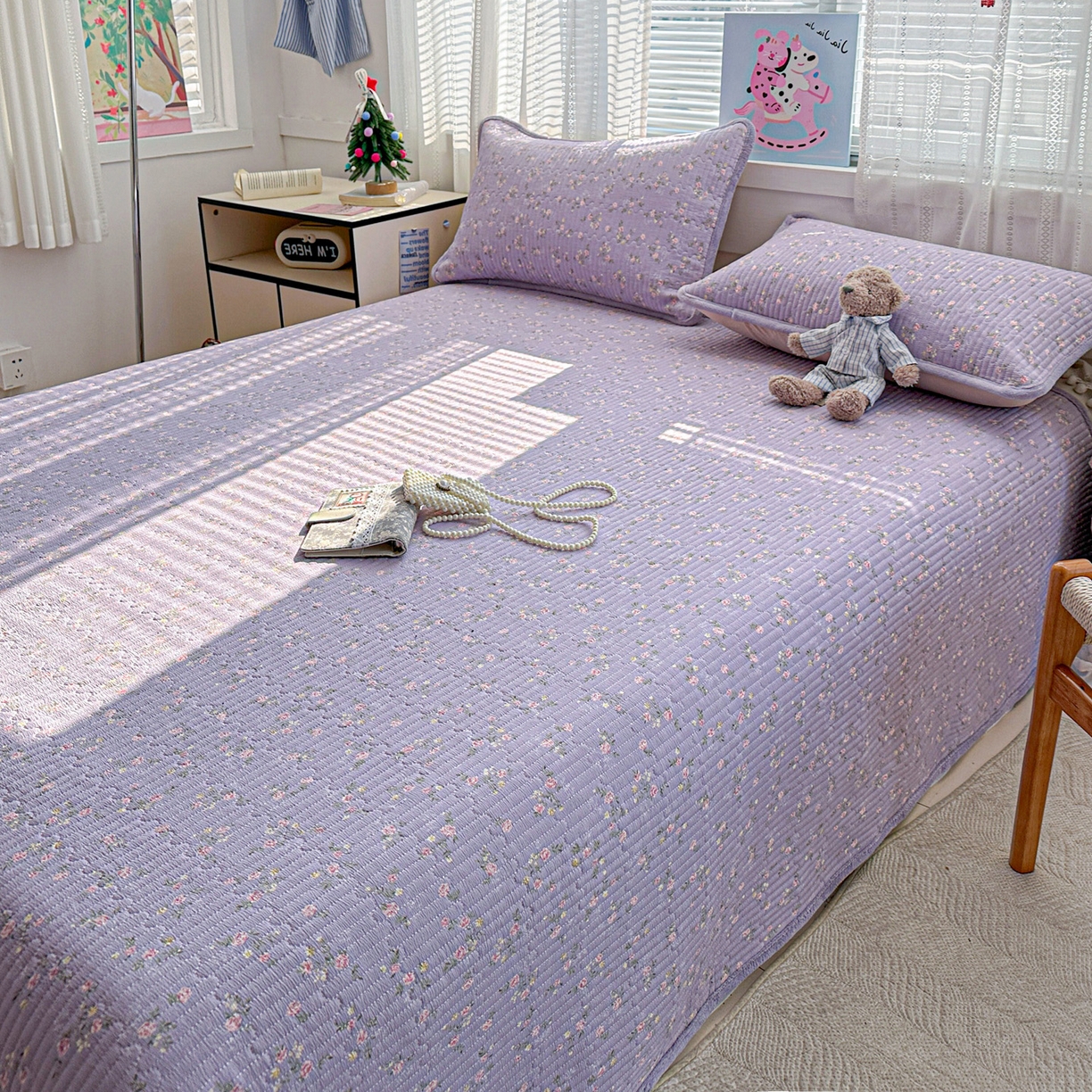 91家纺网 家纺一手货源 找家纺 恒尚居 2026新款A双层纱B牛奶绒床盖双面两用夹棉床单学生床垫床褥子 紫色印象【A双层纱-B牛奶绒】