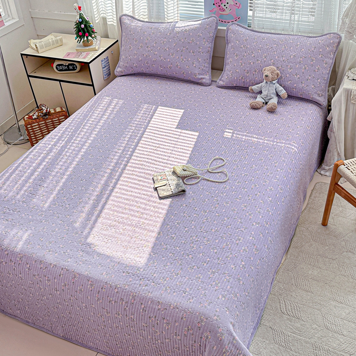 91家纺网 家纺一手货源 找家纺 恒尚居 2026新款A双层纱B牛奶绒床盖双面两用夹棉床单学生床垫床褥子 紫色印象【A双层纱-B牛奶绒】