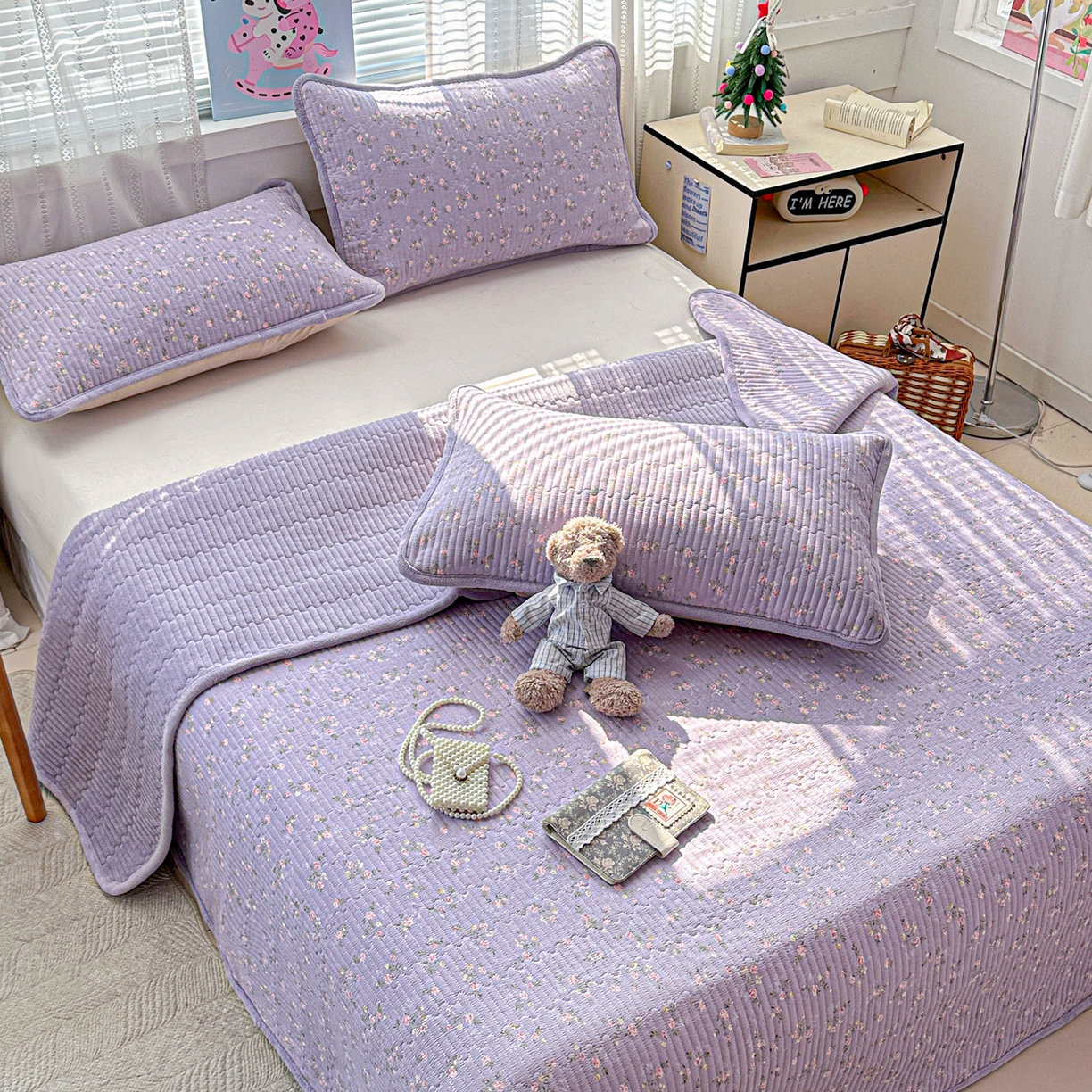 91家纺网 家纺一手货源 找家纺 恒尚居 2026新款A双层纱B牛奶绒床盖双面两用夹棉床单学生床垫床褥子 紫色印象【A双层纱-B牛奶绒】