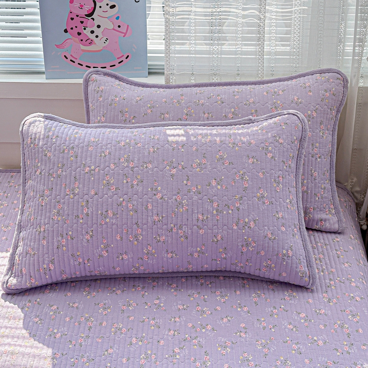 91家纺网 家纺一手货源 找家纺 恒尚居 2026新款A双层纱B牛奶绒床盖双面两用夹棉床单学生床垫床褥子 紫色印象【A双层纱-B牛奶绒】