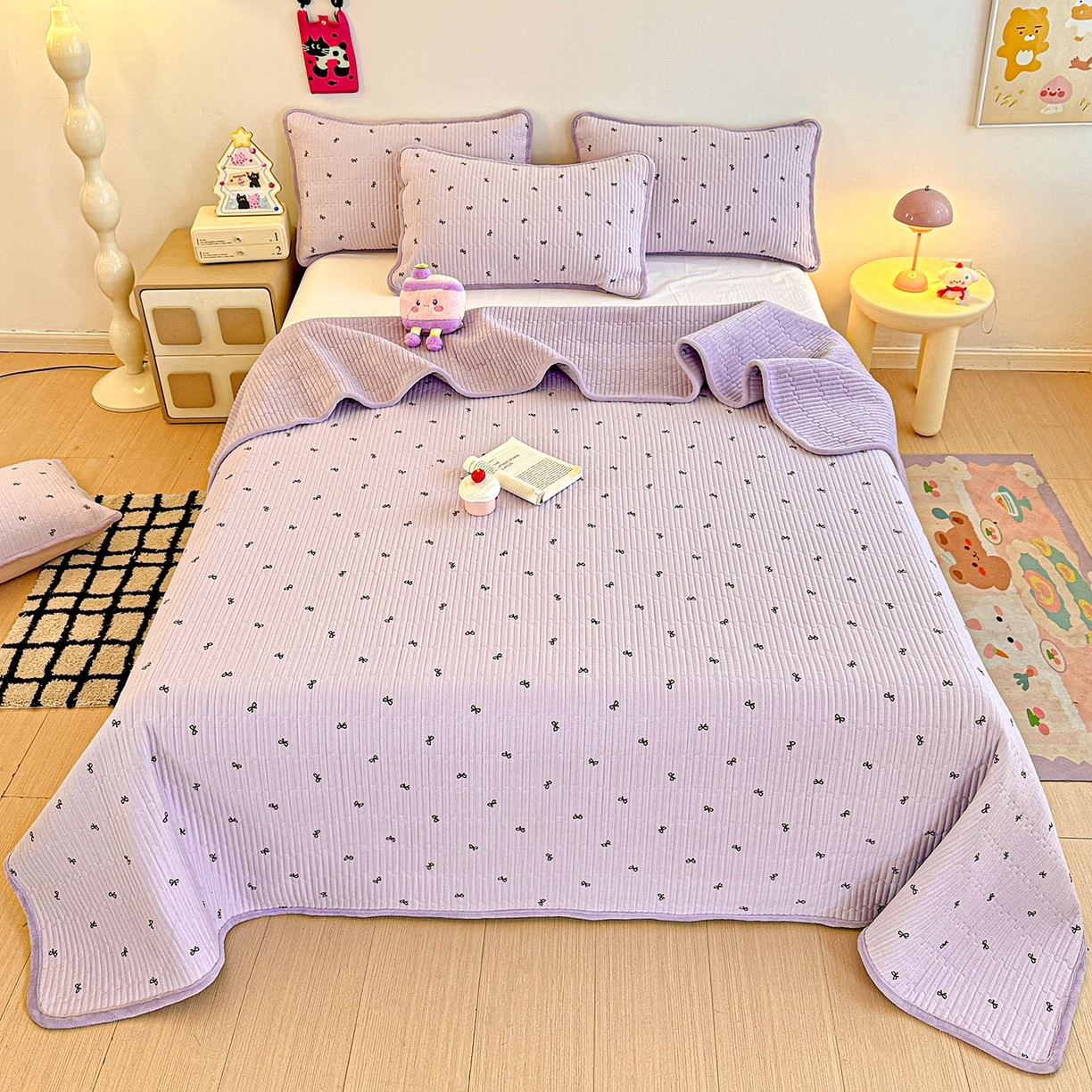 恒尚居 2026新款A双层纱B牛奶绒床盖双面两用夹棉床单学生床垫床褥子 紫萱【A双层纱-B牛奶绒】