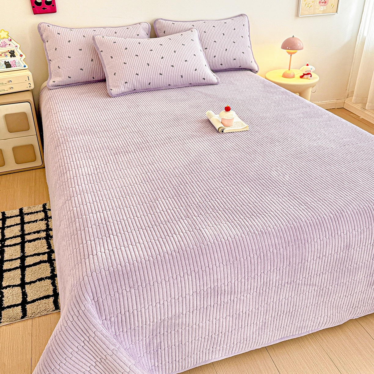 91家纺网 家纺一手货源 找家纺 恒尚居 2026新款A双层纱B牛奶绒床盖双面两用夹棉床单学生床垫床褥子 紫萱【A双层纱-B牛奶绒】