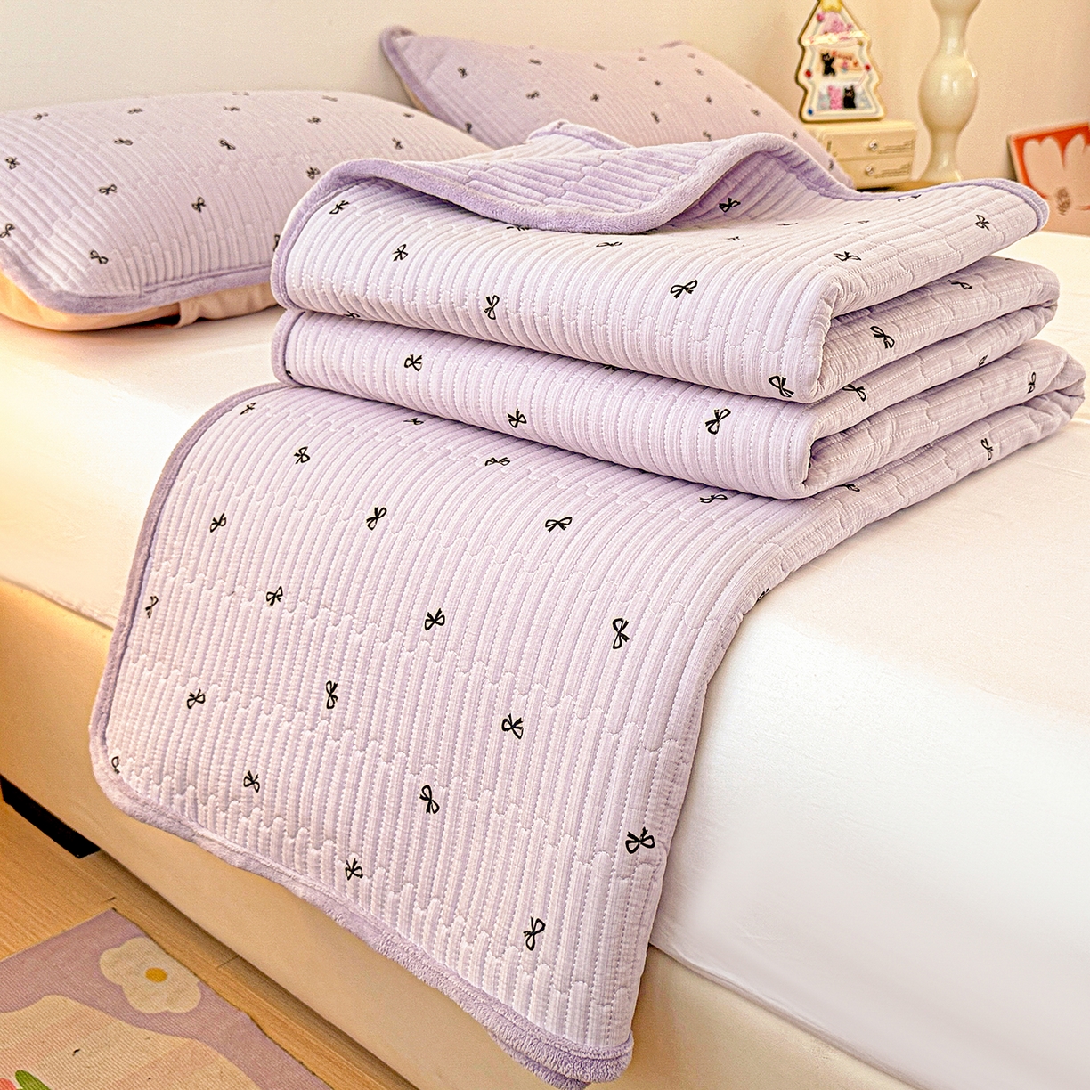 91家纺网 家纺一手货源 找家纺 恒尚居 2026新款A双层纱B牛奶绒床盖双面两用夹棉床单学生床垫床褥子 紫萱【A双层纱-B牛奶绒】