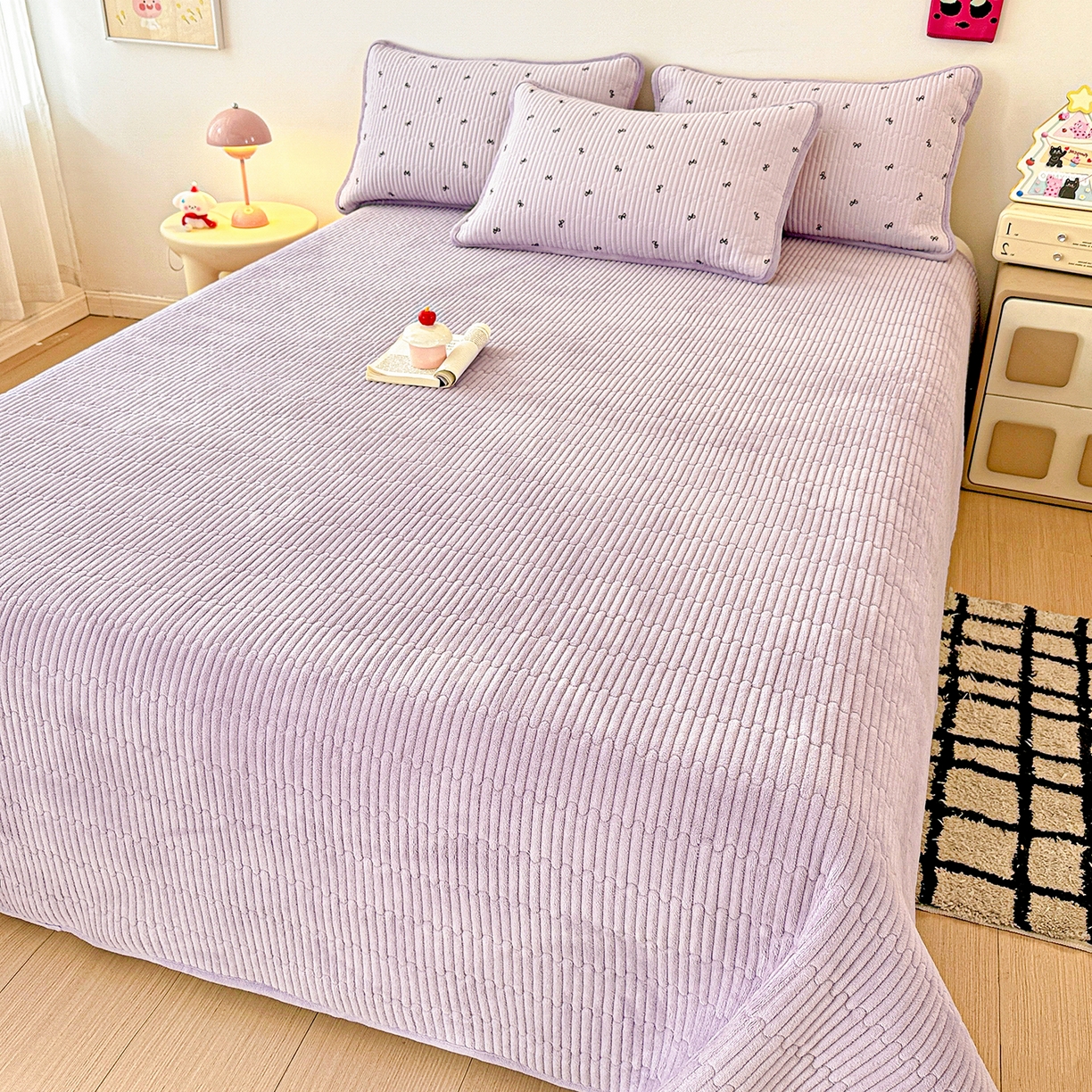 91家纺网 家纺一手货源 找家纺 恒尚居 2026新款A双层纱B牛奶绒床盖双面两用夹棉床单学生床垫床褥子 紫萱【A双层纱-B牛奶绒】