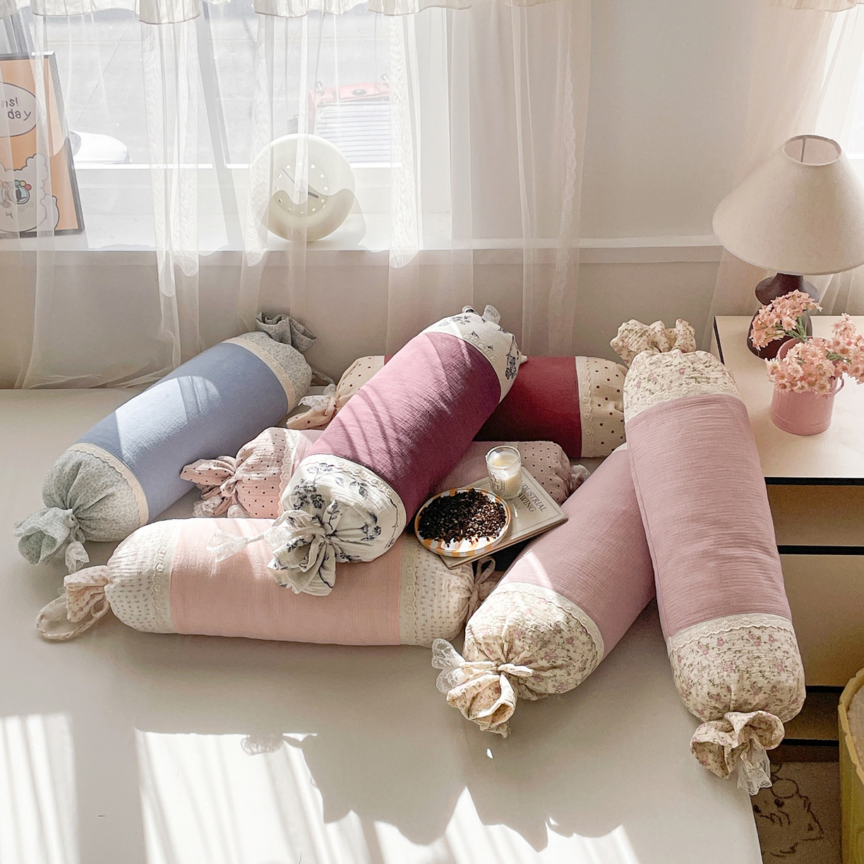 91家纺网 家纺一手货源 找家纺 （总）亦帆枕芯 2025新款多功能枕糖果形荞麦颈椎抱枕透气新生儿侧睡枕枕头枕芯