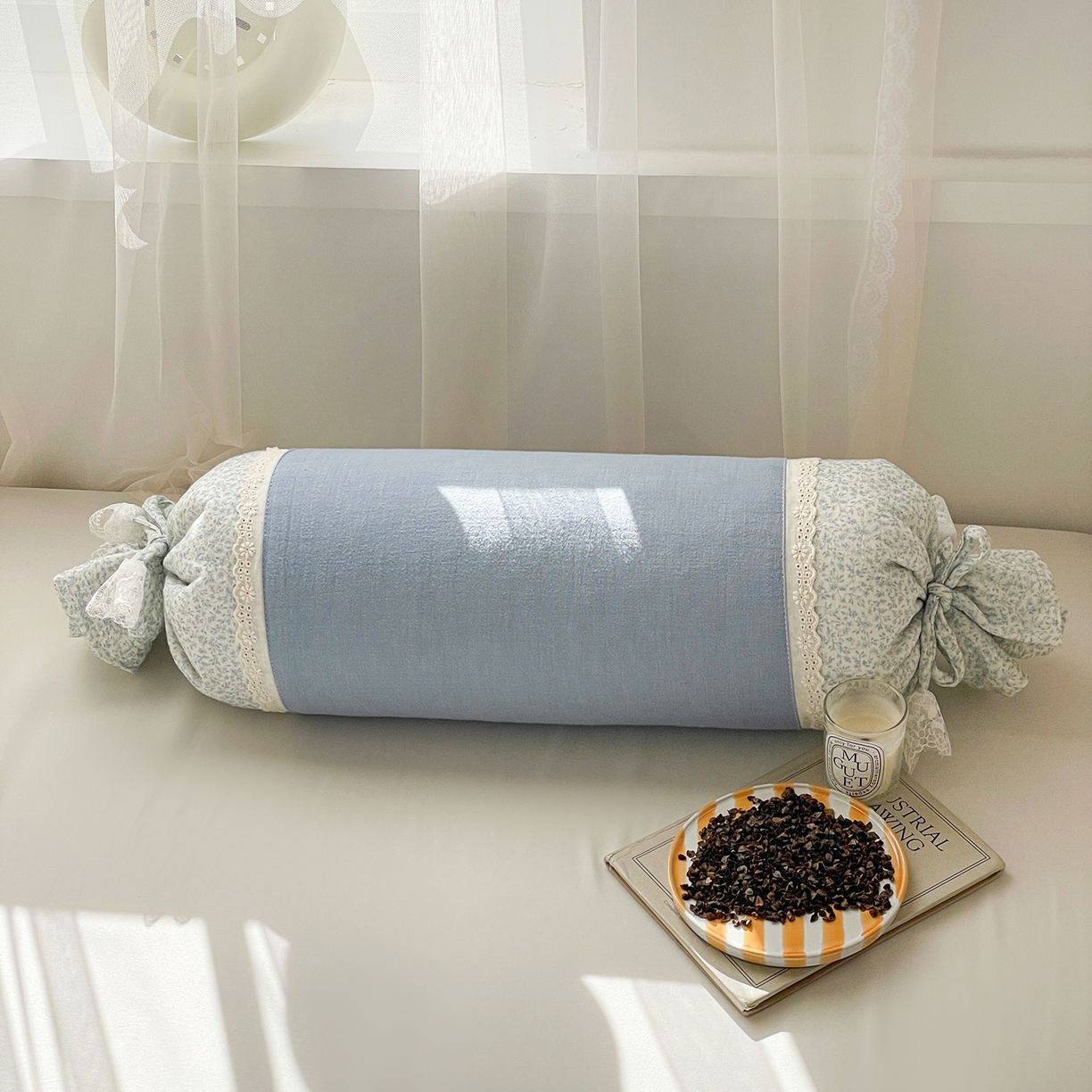 亦帆枕芯 2025新款多功能枕糖果形荞麦颈椎抱枕透气新生儿侧睡枕枕头枕芯 天蓝-全棉糖果枕