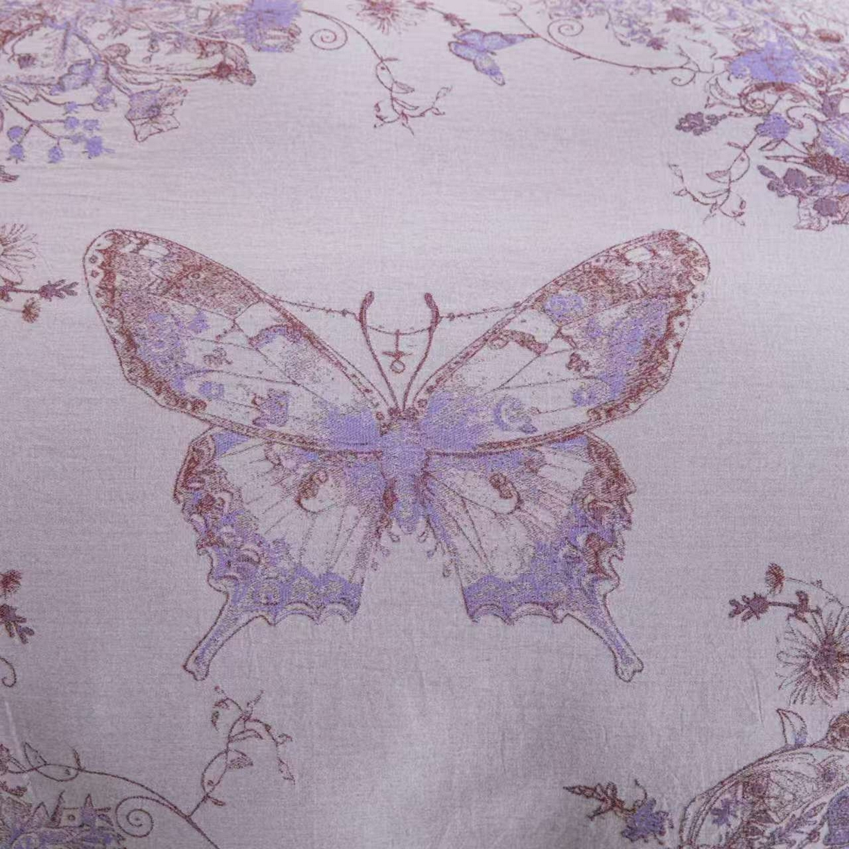 91家纺网 家纺一手货源 找家纺 仰望棉麻双层纱供应链 2025新款全棉色织提花四件套-蝶舞纽扣款 蝶舞-灰