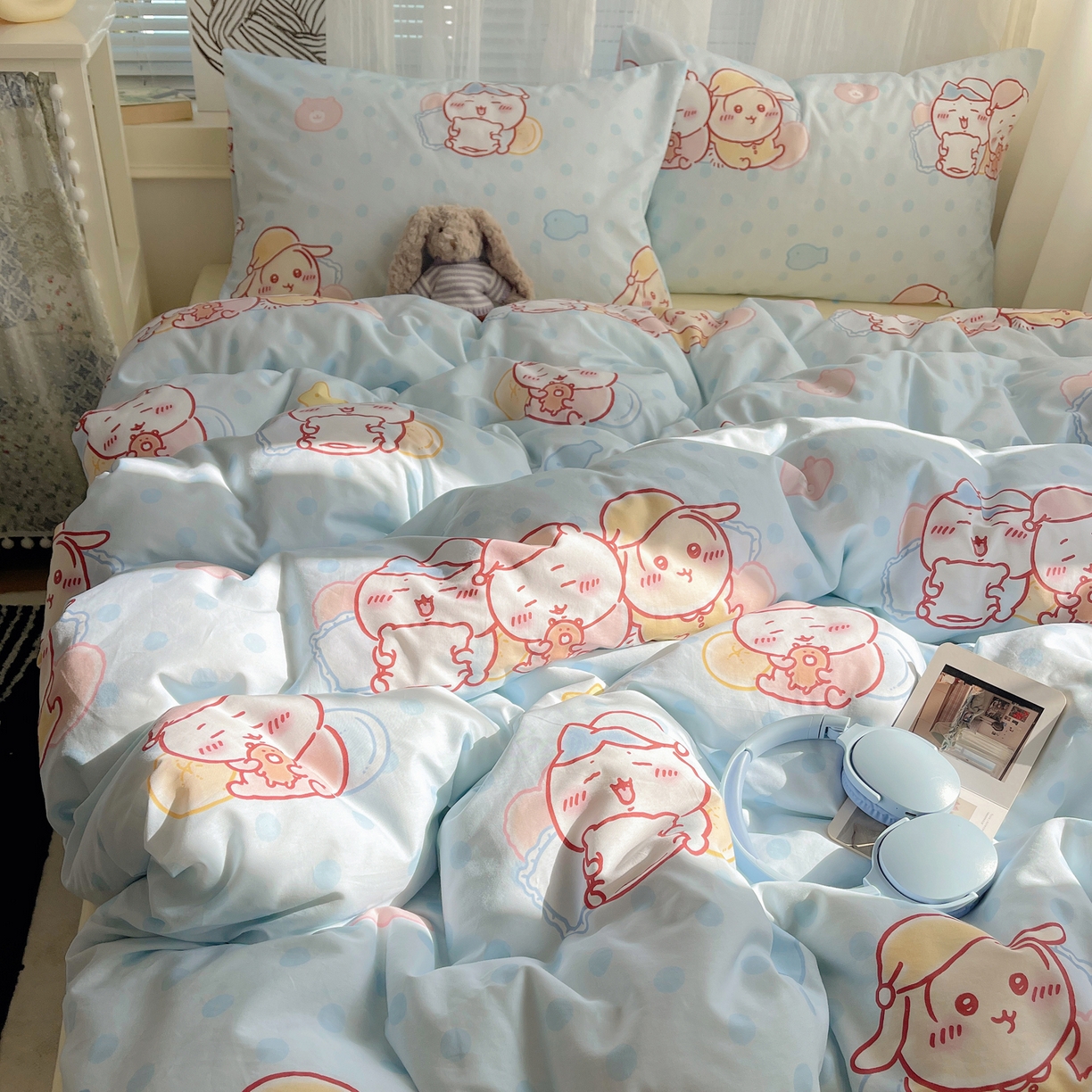 91家纺网 家纺一手货源 找家纺 耀悦家纺 2026新款正版授权吉伊卡哇全棉纯棉四件套单被套枕套 帽子小八