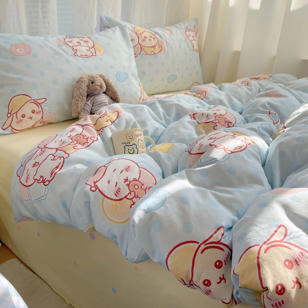 91家纺网 家纺一手货源 找家纺 耀悦家纺 2026新款正版授权吉伊卡哇全棉纯棉四件套单被套枕套 帽子小八