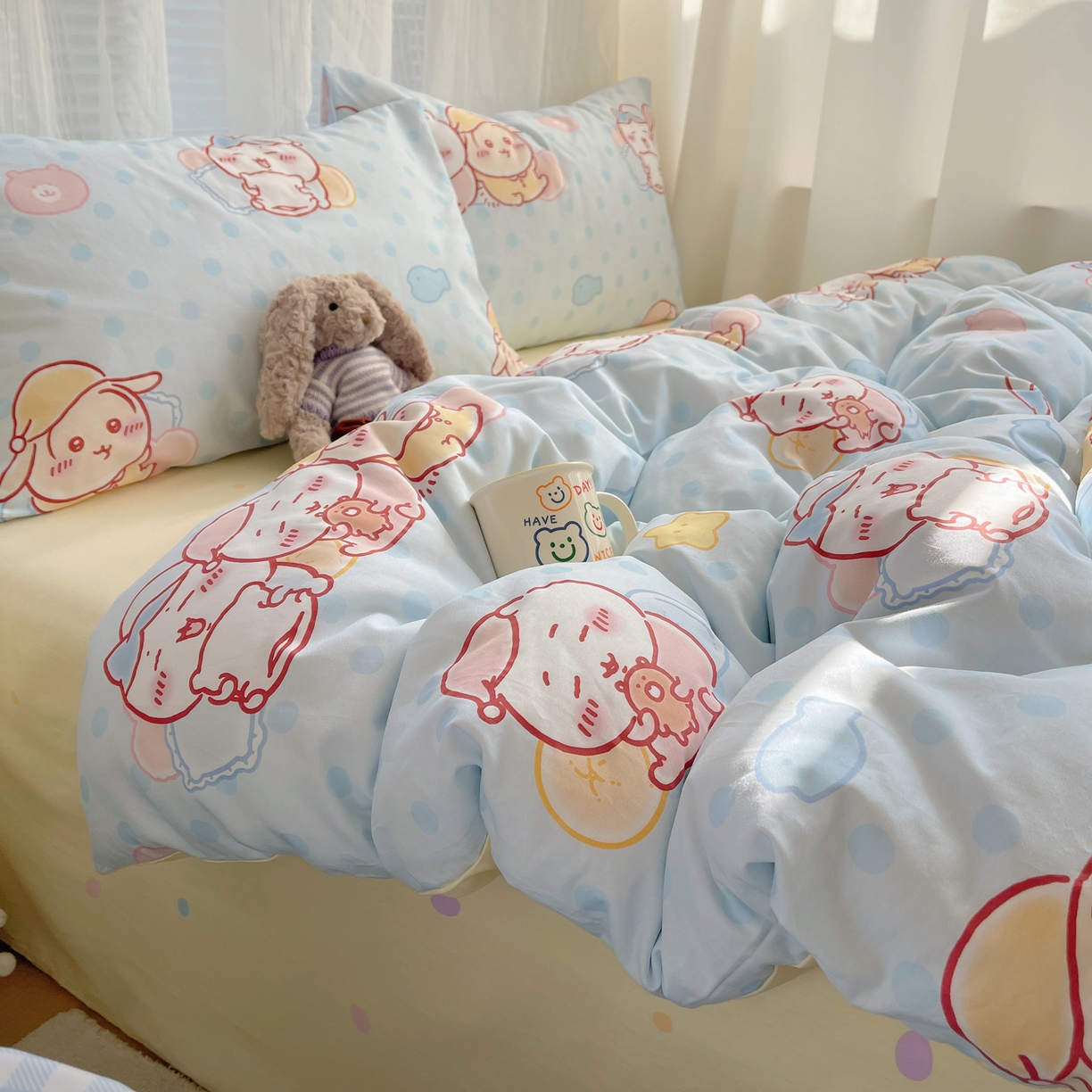 91家纺网 家纺一手货源 找家纺 耀悦家纺 2026新款正版授权吉伊卡哇全棉纯棉四件套单被套枕套 帽子小八